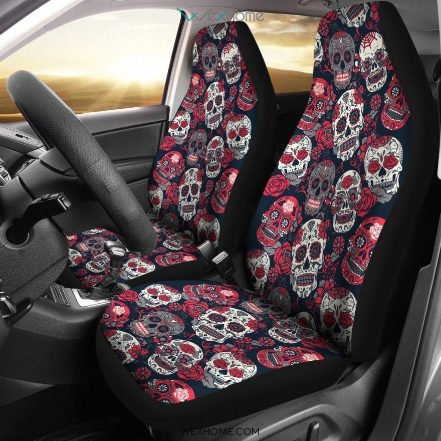 Pink Sugar Skull Pattern Car Seat Cover 191119 (Set of 2)