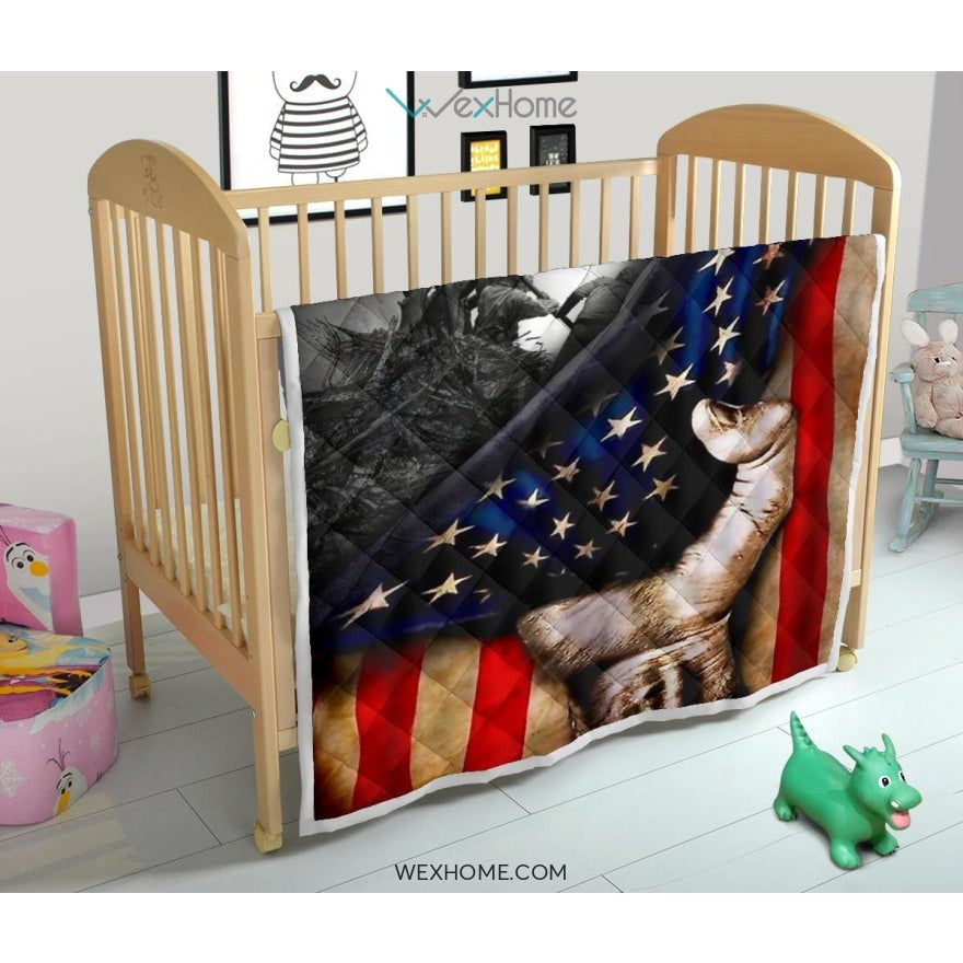US Veteran Hand Pulling American Flag Quilt