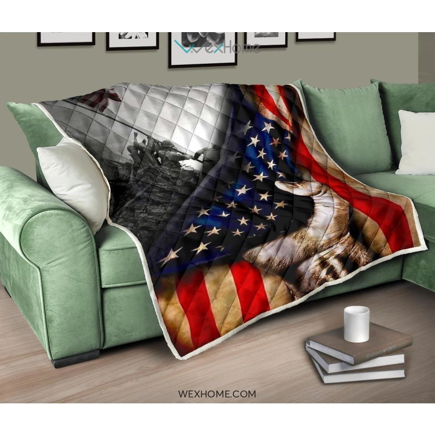US Veteran Hand Pulling American Flag Quilt