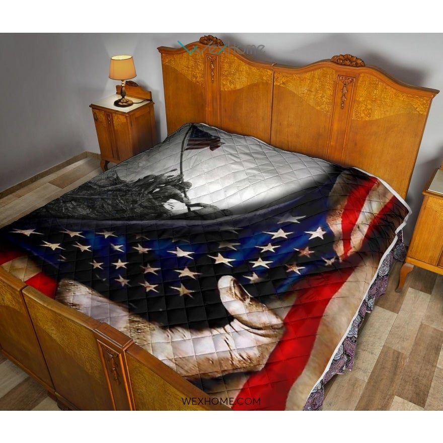 US Veteran Hand Pulling American Flag Quilt