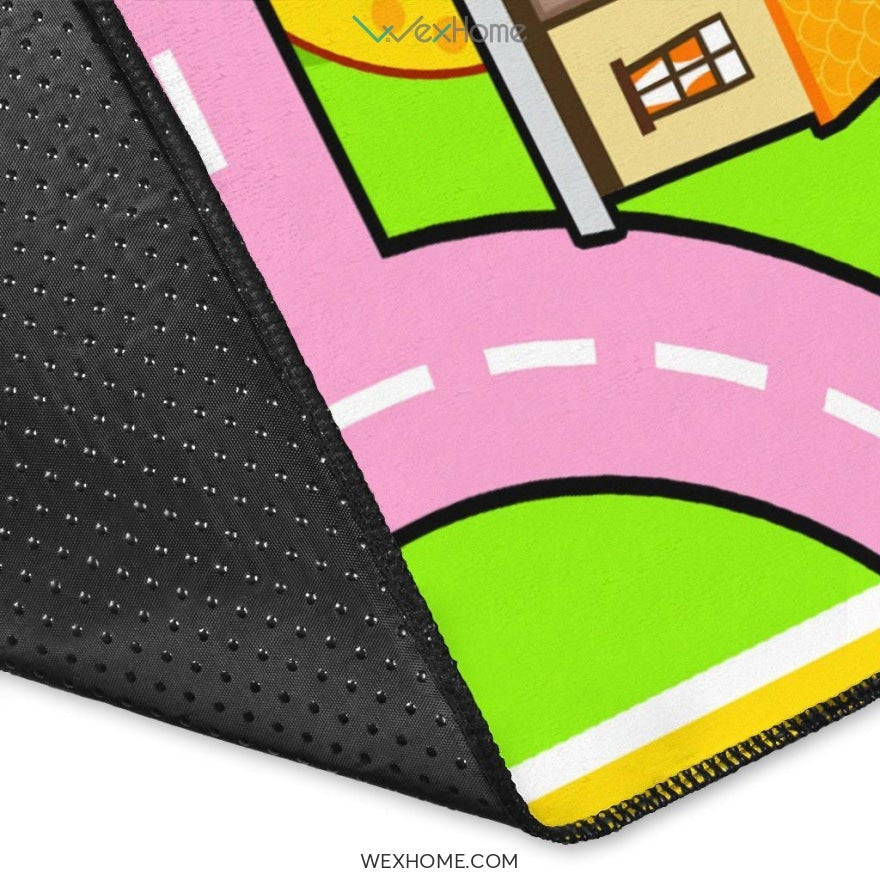 Colourful Fun Land Theme Park Roads Nursery Area Rug