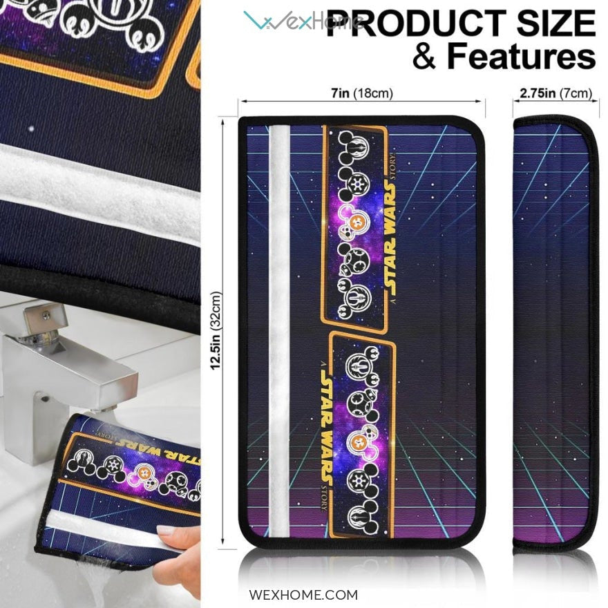 Star Wars Movie Seat Belt Covers | Mickey Head Galaxy Retrowave Belt Covers