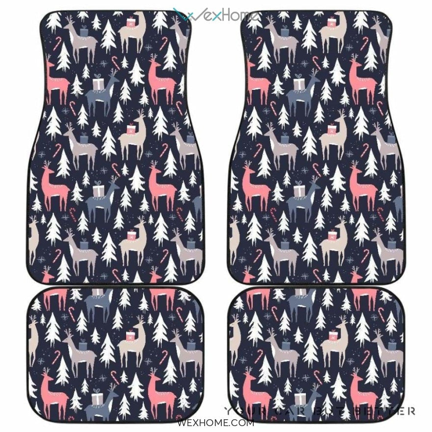 Deers Winter Christmas Pattern Front And Back Car Mats