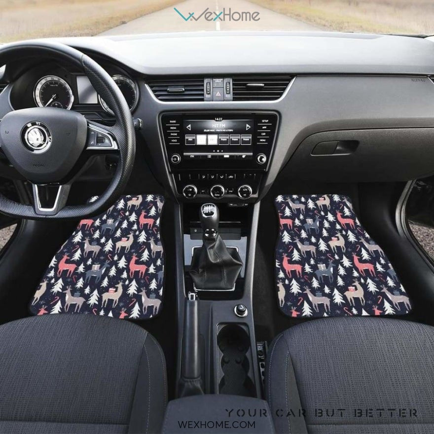 Deers Winter Christmas Pattern Front And Back Car Mats