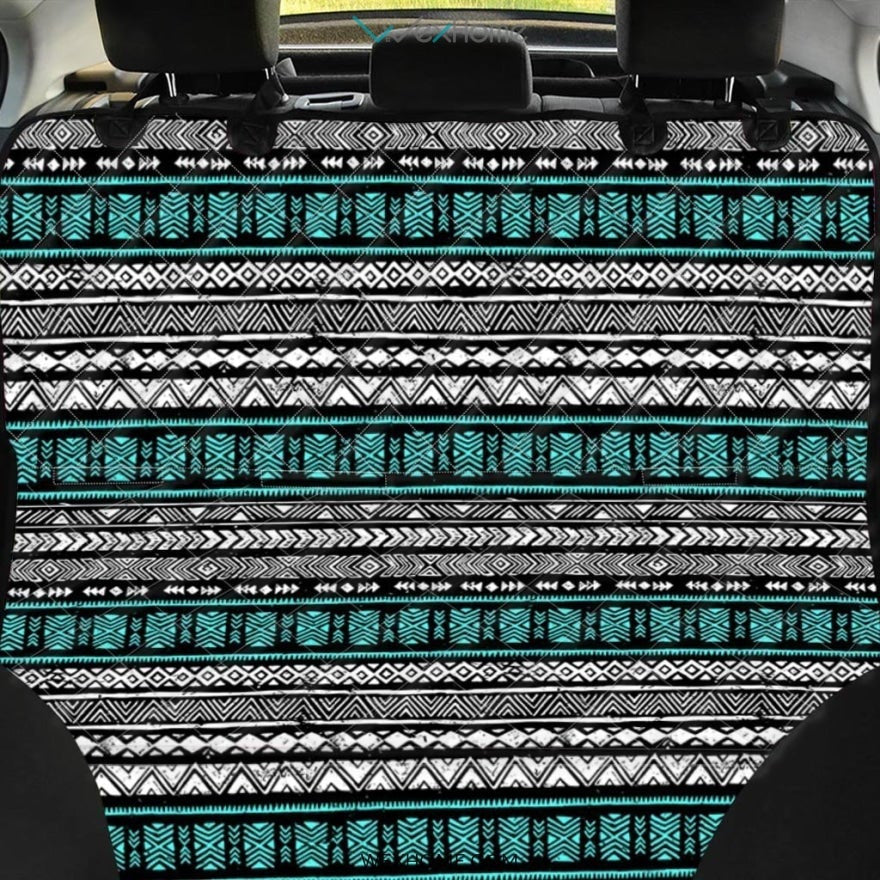 White and Turquoise Tribal Navajo Hand Drawn Pet Car Seat Cover