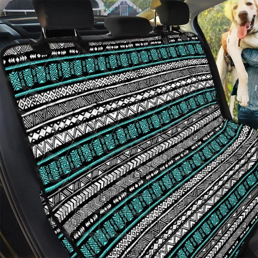 White and Turquoise Tribal Navajo Hand Drawn Pet Car Seat Cover