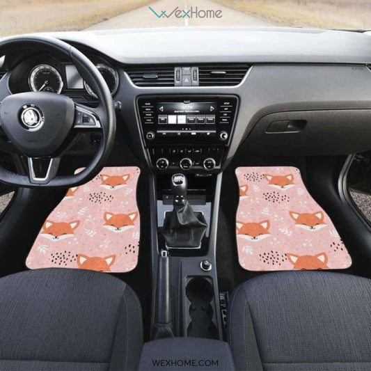 Cute Fox Pattern Pink Background Front And Back Car Mats