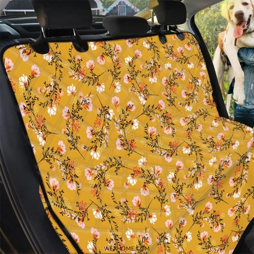Yellow Floral Retro Print Pet Car Seat Cover