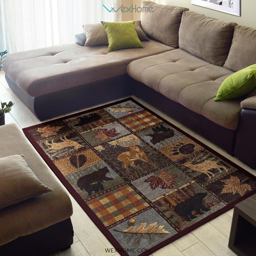 Northern Wildlife Novelty Lodge Pattern Nursery Area Rug