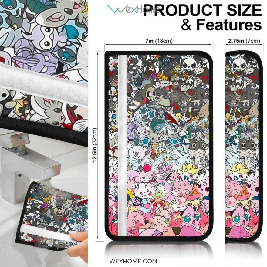 Pokemon Anime Seat Belt Covers | Black Pink Doodle Pokemon Belt Covers