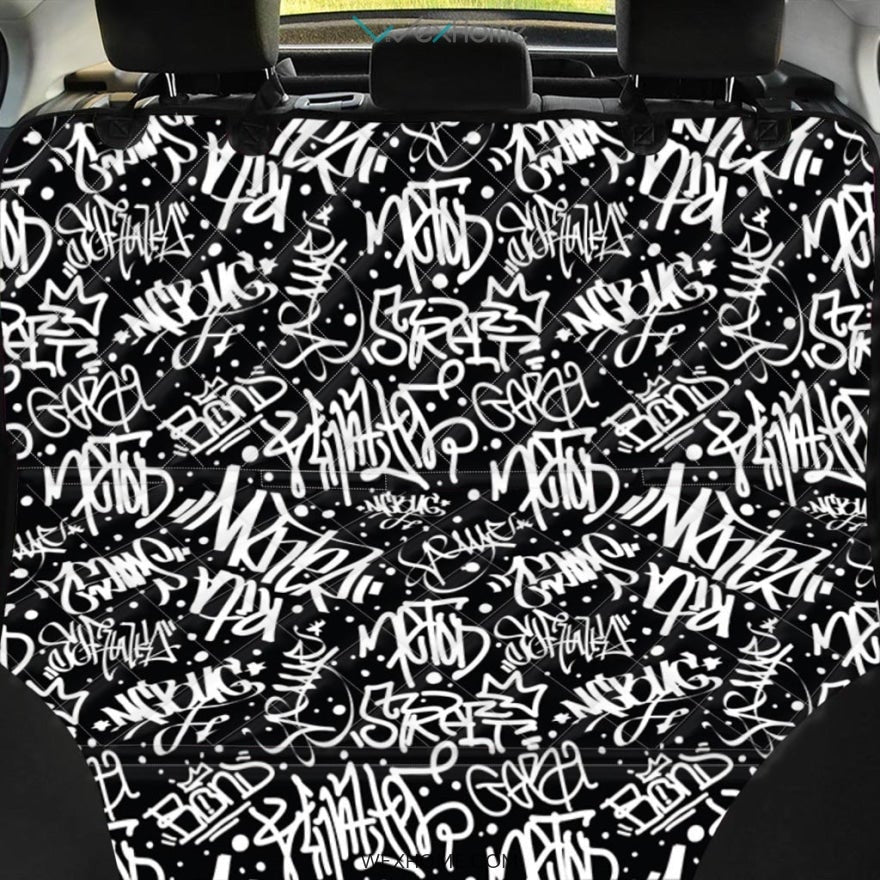 White And Black Graffiti Doodle Text Print Pet Car Seat Cover
