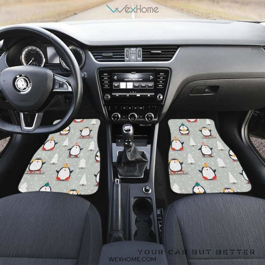Cute Penguin Christmas Pattern Front And Back Car Mats