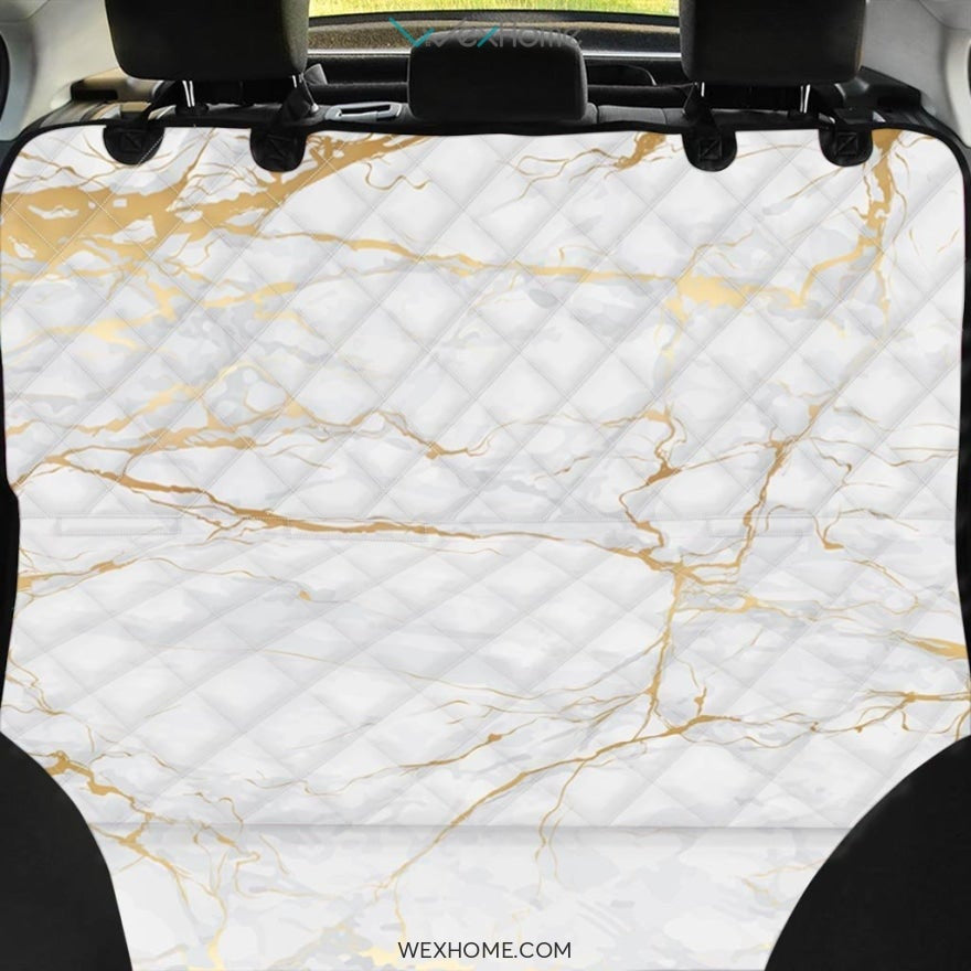 White Gold Marble Pet Car Seat Cover