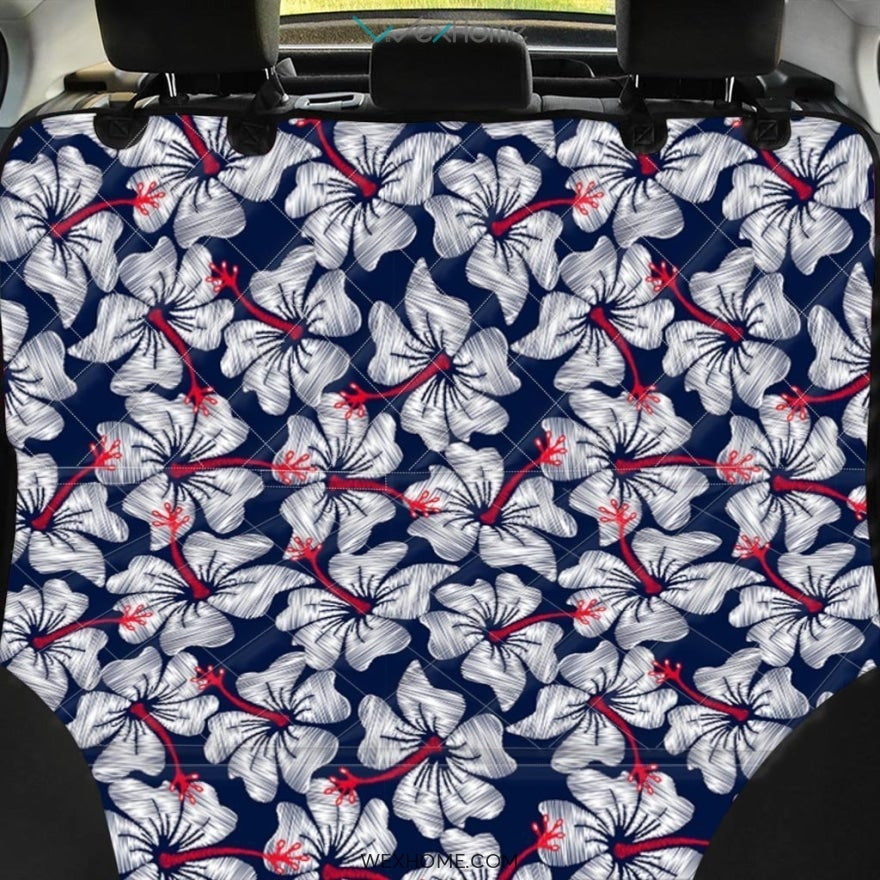 White Hibiscus Tropical Floral Hawaiian Print Pet Car Seat Cover