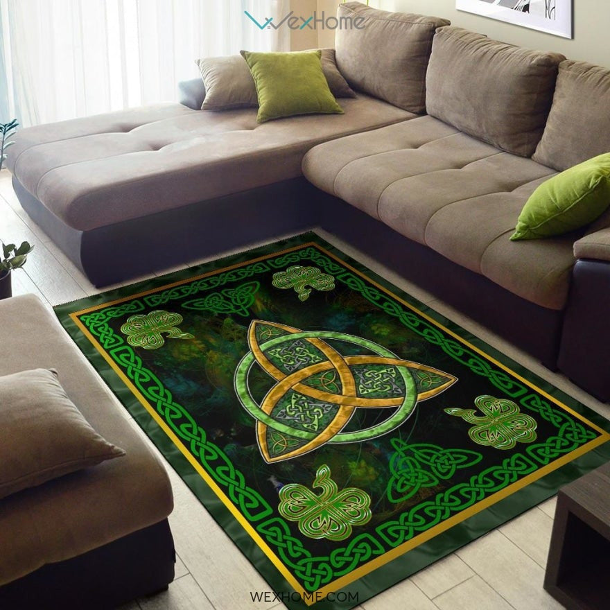 Celtic Knots Irish St Patrick's Day With Green Three Leaved Shamrock Nursery Area Rug