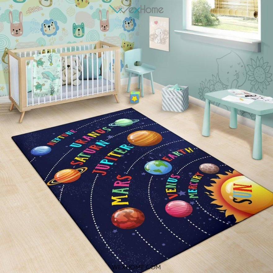 Aurora Solar System Colorful Printed Contemporary Nursery Area Rug