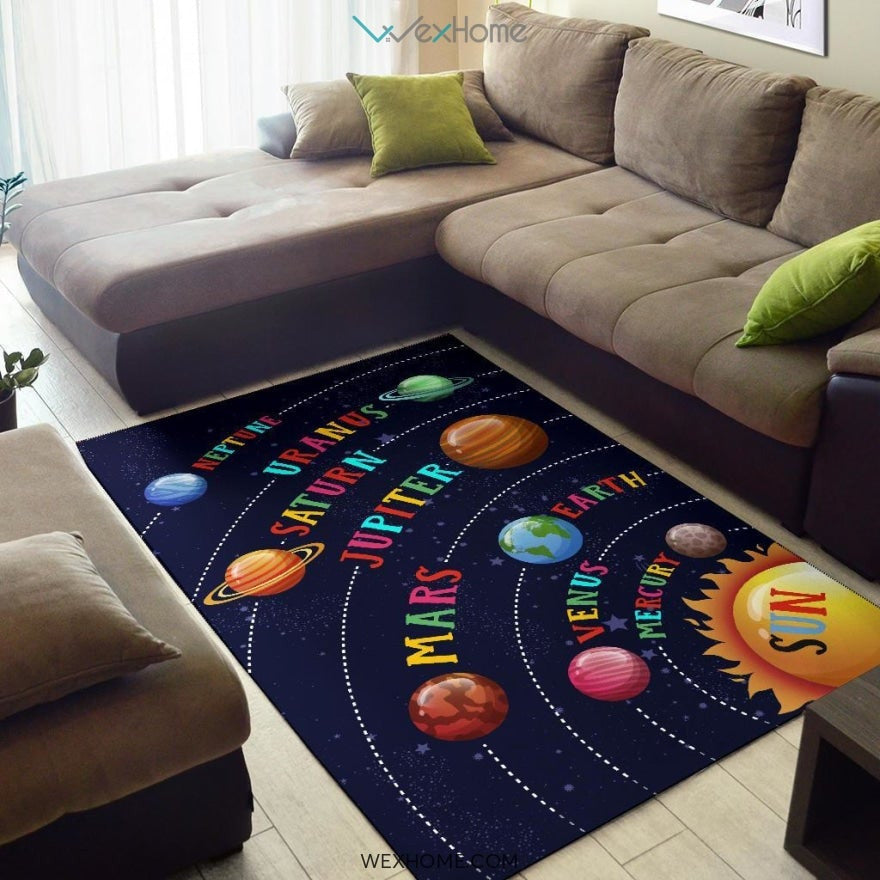 Aurora Solar System Colorful Printed Contemporary Nursery Area Rug