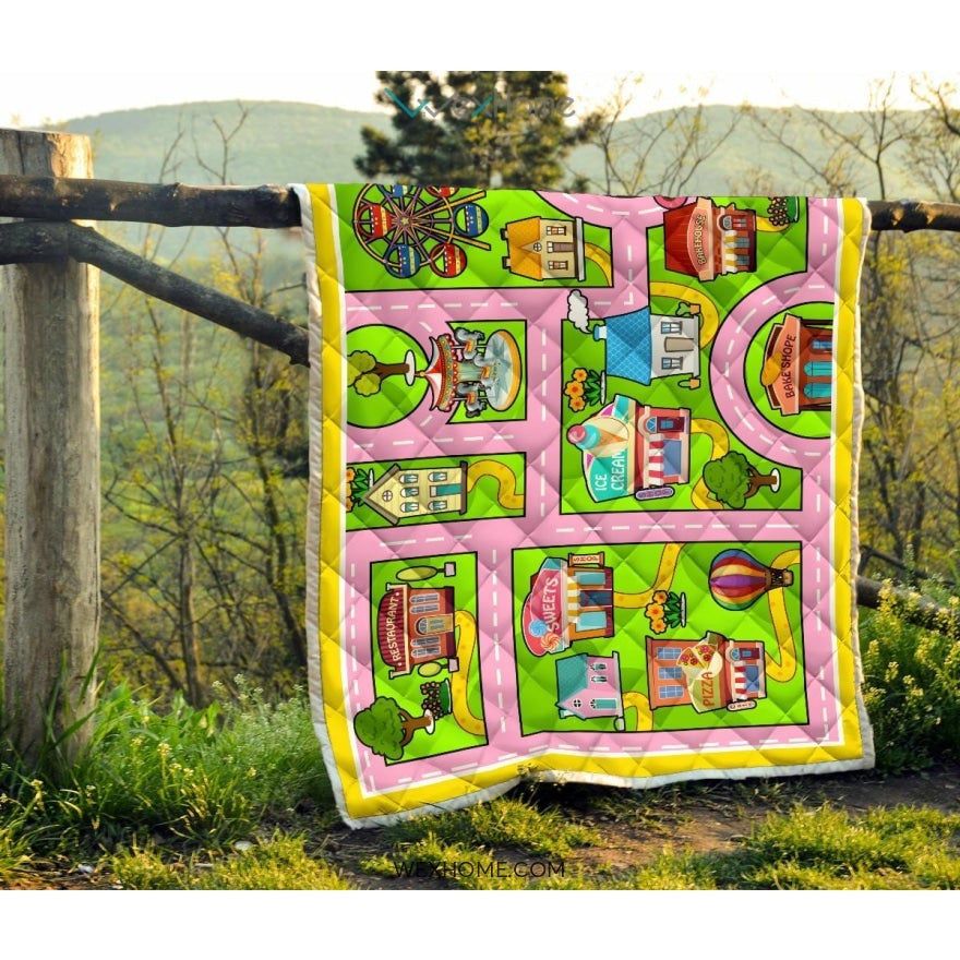Colourful Fun Land Theme Park Roads Quilt