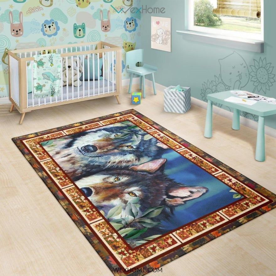 Valentine's Day Couples Wolf Nursery Area Rug