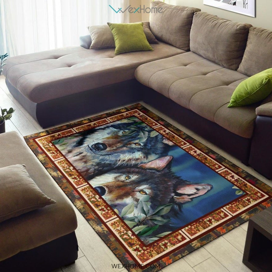 Valentine's Day Couples Wolf Nursery Area Rug