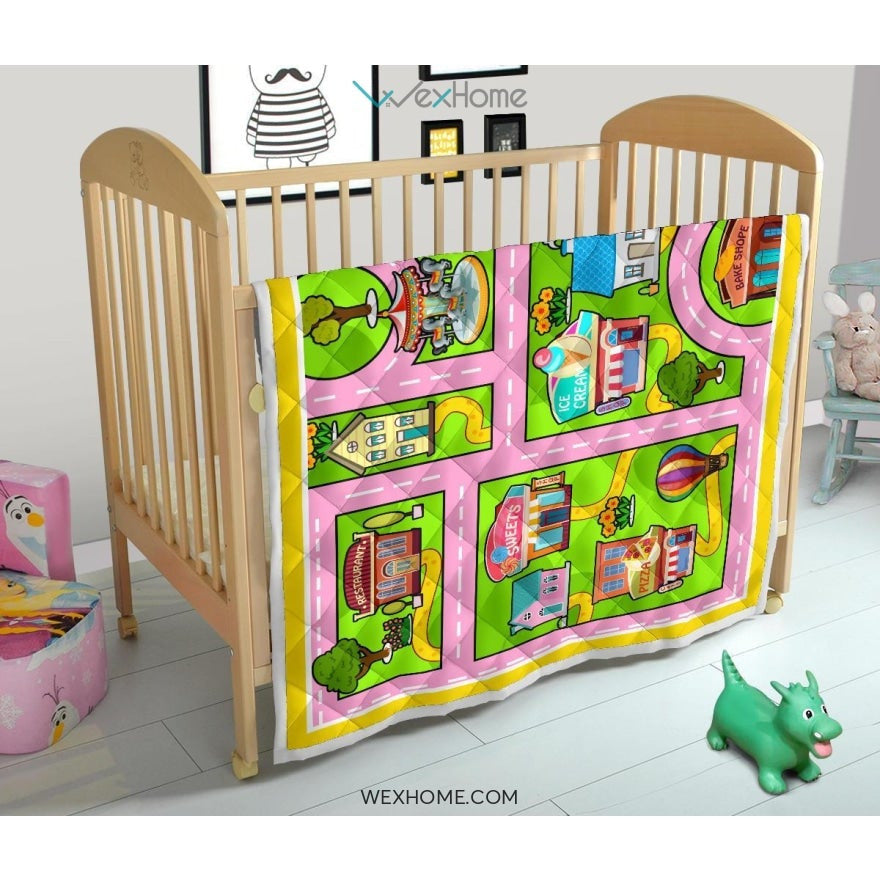 Colourful Fun Land Theme Park Roads Quilt