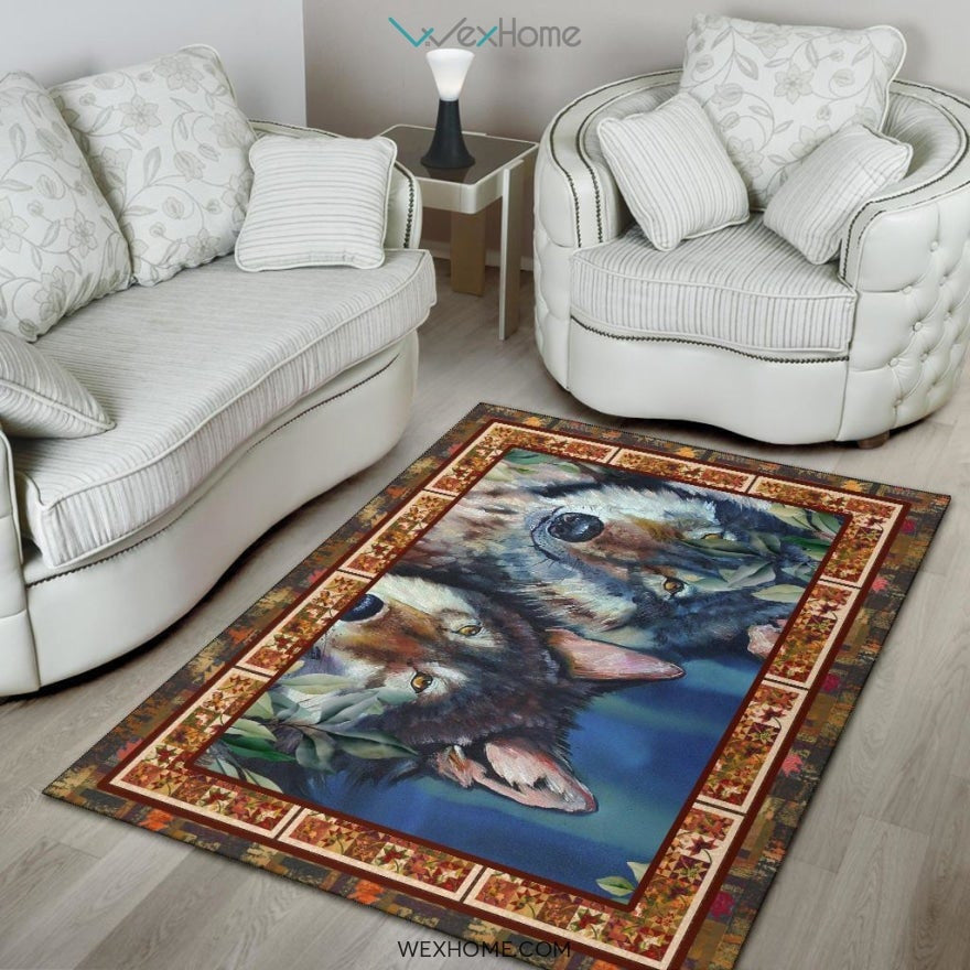 Valentine's Day Couples Wolf Nursery Area Rug