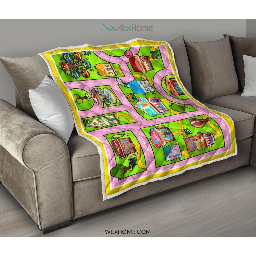 Colourful Fun Land Theme Park Roads Quilt