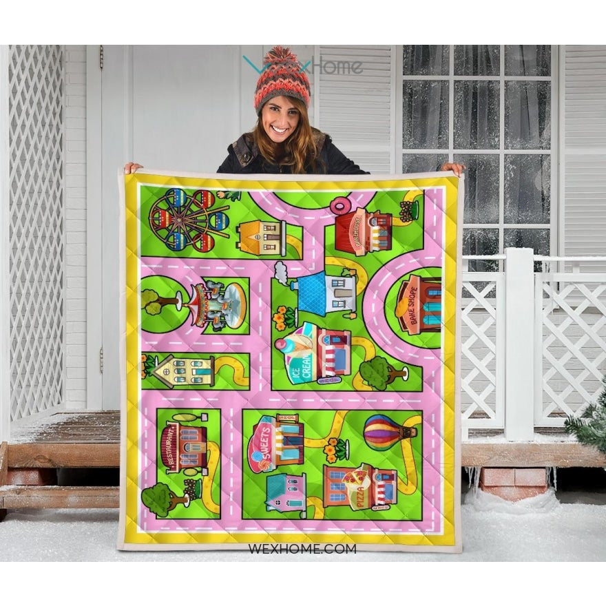 Colourful Fun Land Theme Park Roads Quilt