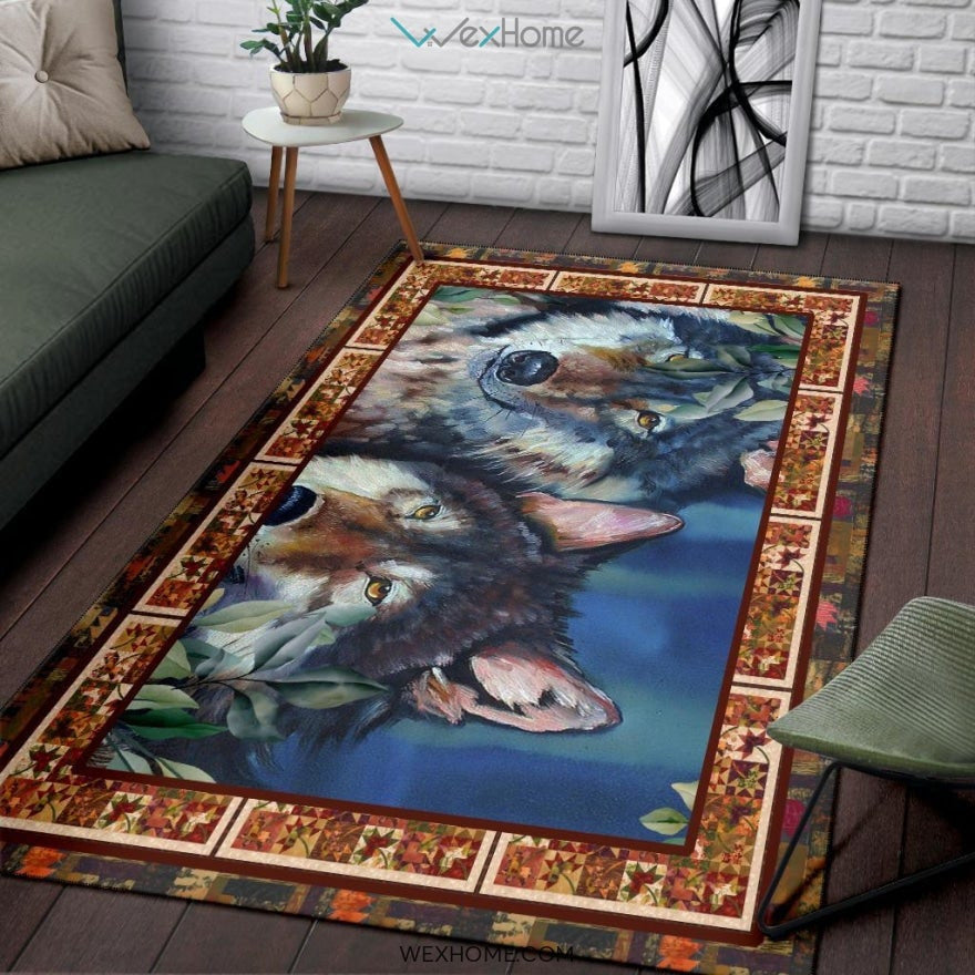 Valentine's Day Couples Wolf Nursery Area Rug