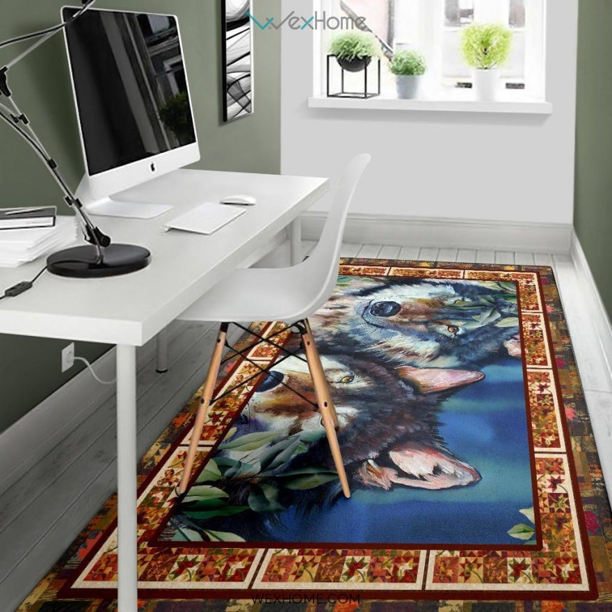 Valentine's Day Couples Wolf Nursery Area Rug