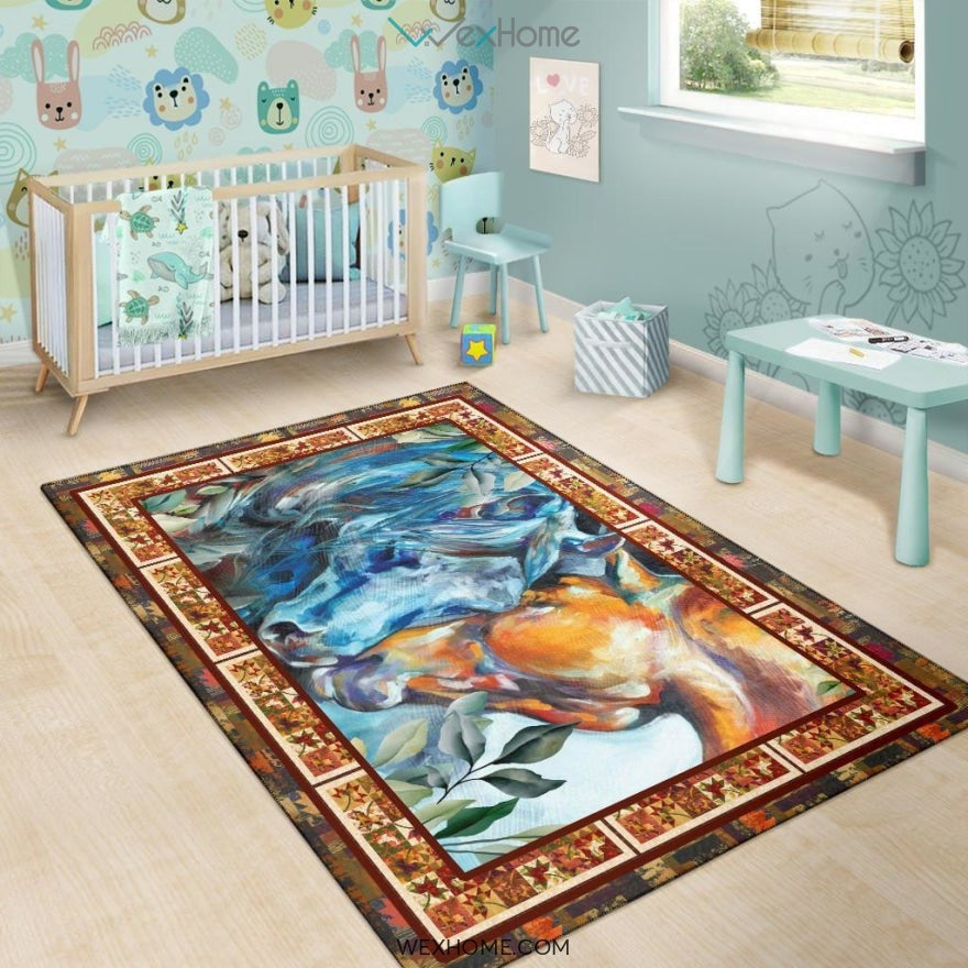 Valentine's Day Couples Horse Nursery Area Rug