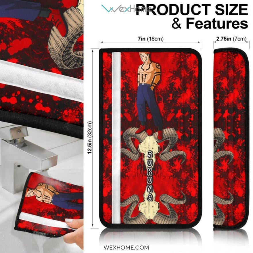 Jujutsu Kaisen Anime Seat Belt Covers | Sukuna Cow Skull Blood Rain Belt Covers