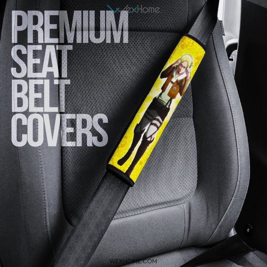 Attack On Titan Anime Seat Belt Covers | AOT Chibi Annie Yellow Background Belt Covers