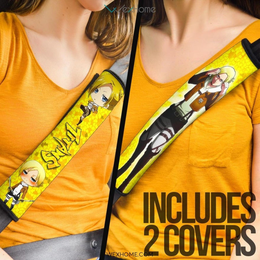 Attack On Titan Anime Seat Belt Covers | AOT Chibi Annie Yellow Background Belt Covers