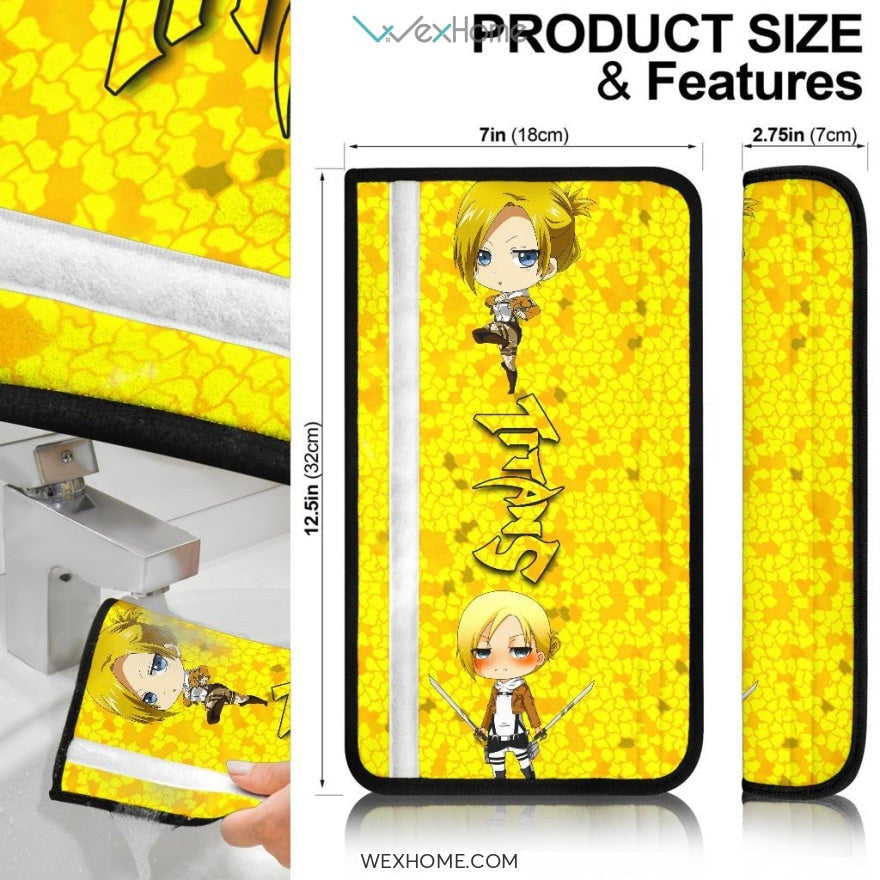 Attack On Titan Anime Seat Belt Covers | AOT Chibi Annie Yellow Background Belt Covers