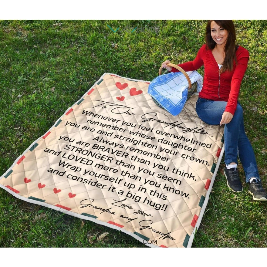 To Granddaughter Letter From Grandma and Grandpa You Are Braver And Stronger Quilt