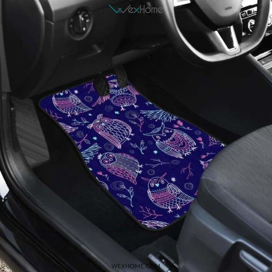 Cute Owls Pattern Boho Style Ornament Front And Back Car Mats
