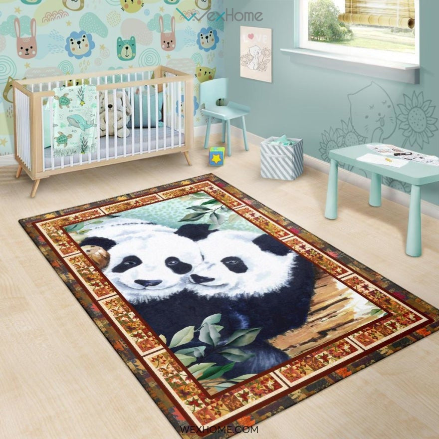 Valentine's Day Couples Panda Nursery Area Rug