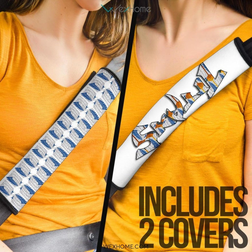 Attack On Titan Anime Seat Belt Covers | AOT Wings Team Text Belt Covers