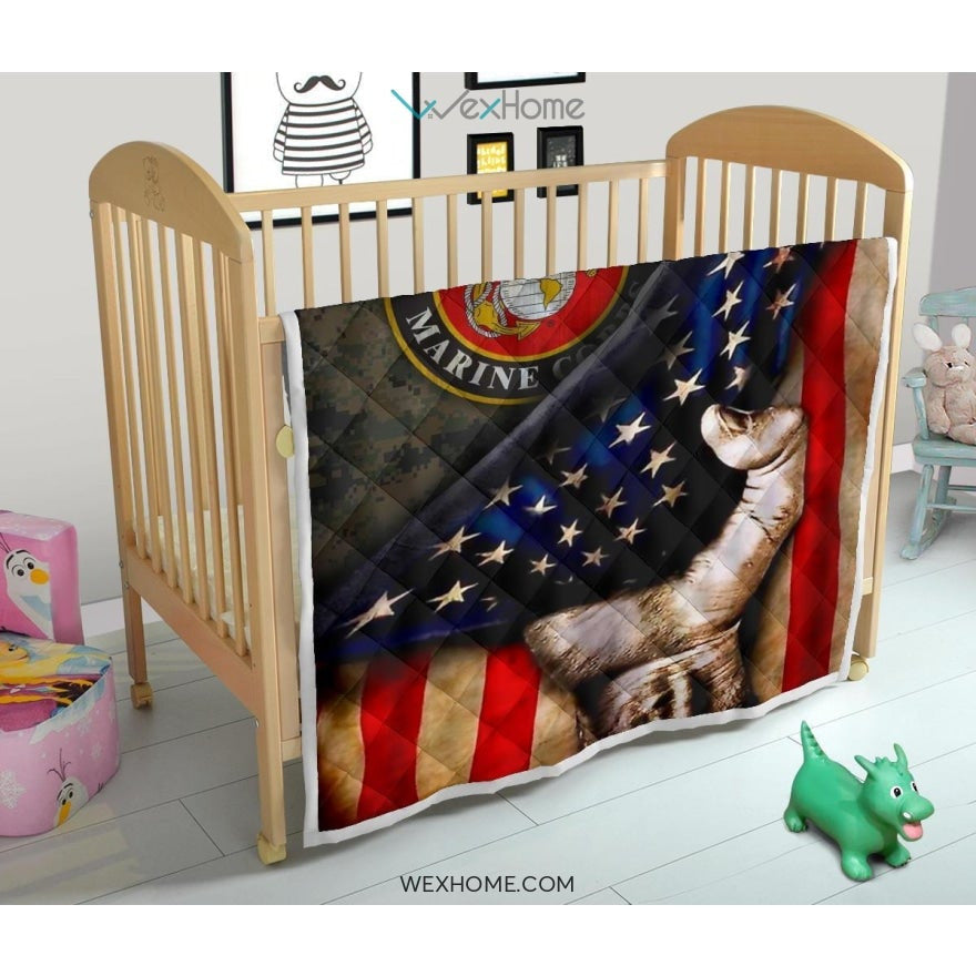 US Marine Hand Pulling American Flag Quilt