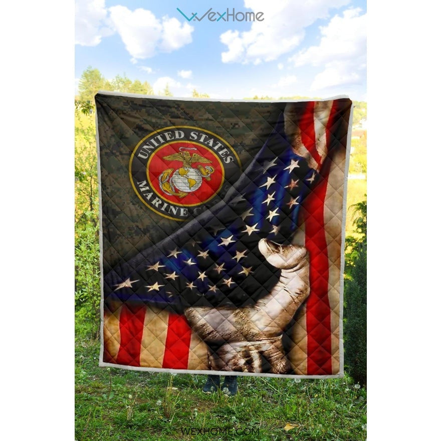 US Marine Hand Pulling American Flag Quilt