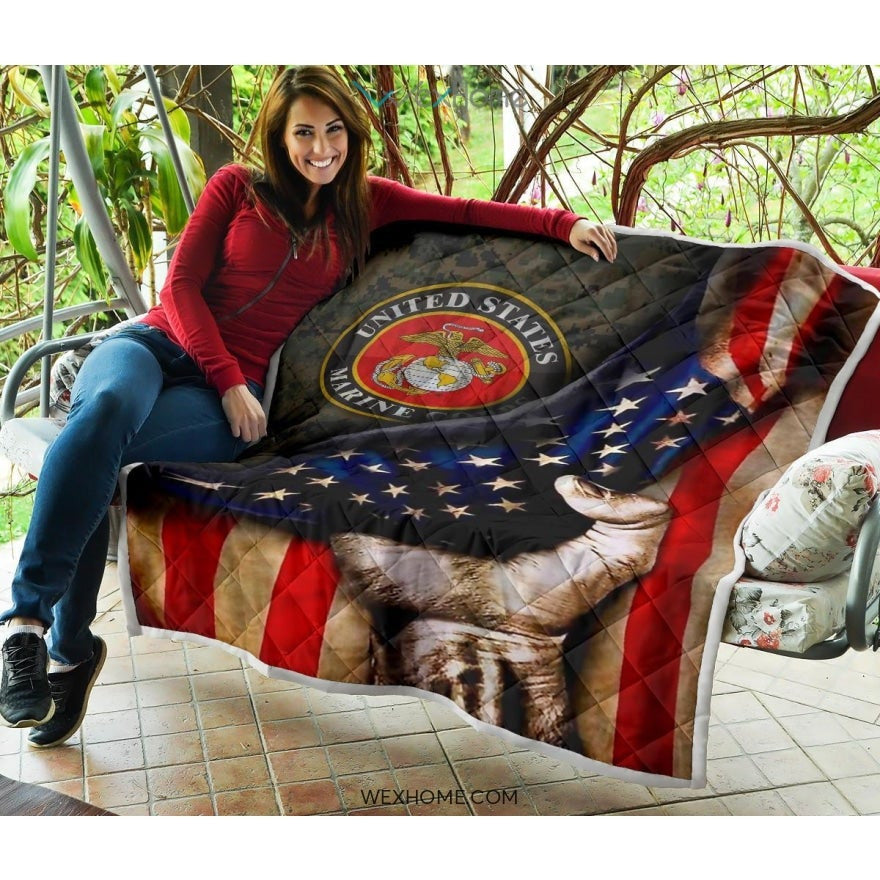 US Marine Hand Pulling American Flag Quilt