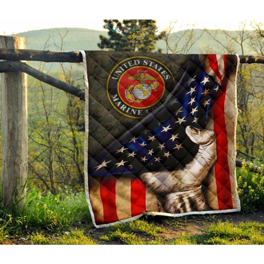 US Marine Hand Pulling American Flag Quilt