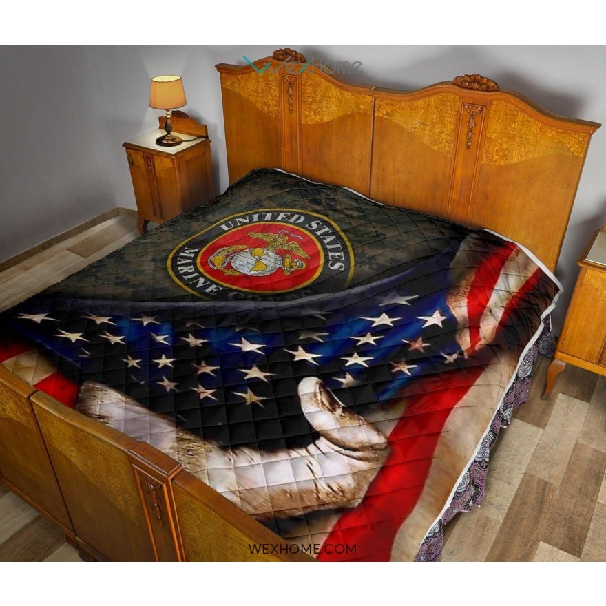 US Marine Hand Pulling American Flag Quilt