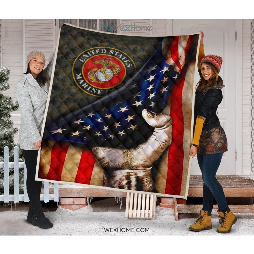 US Marine Hand Pulling American Flag Quilt