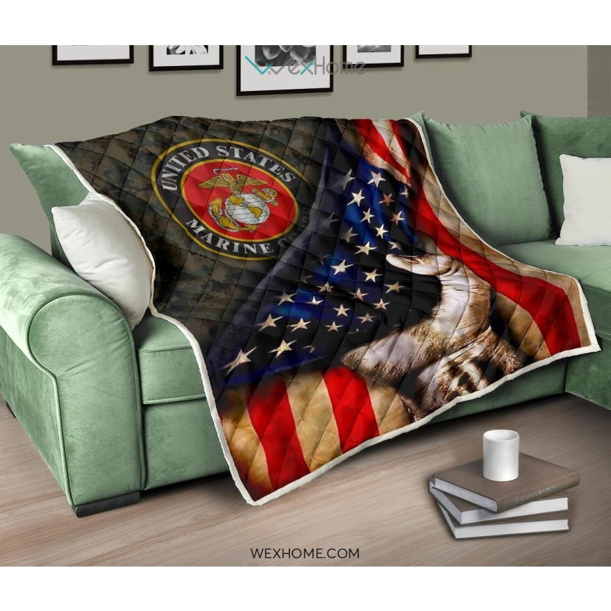 US Marine Hand Pulling American Flag Quilt