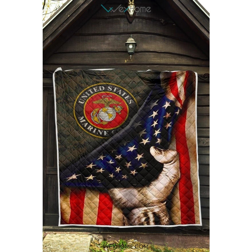 US Marine Hand Pulling American Flag Quilt