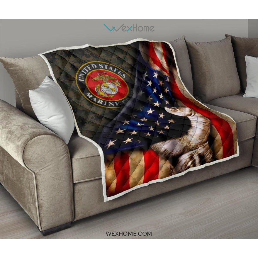 US Marine Hand Pulling American Flag Quilt