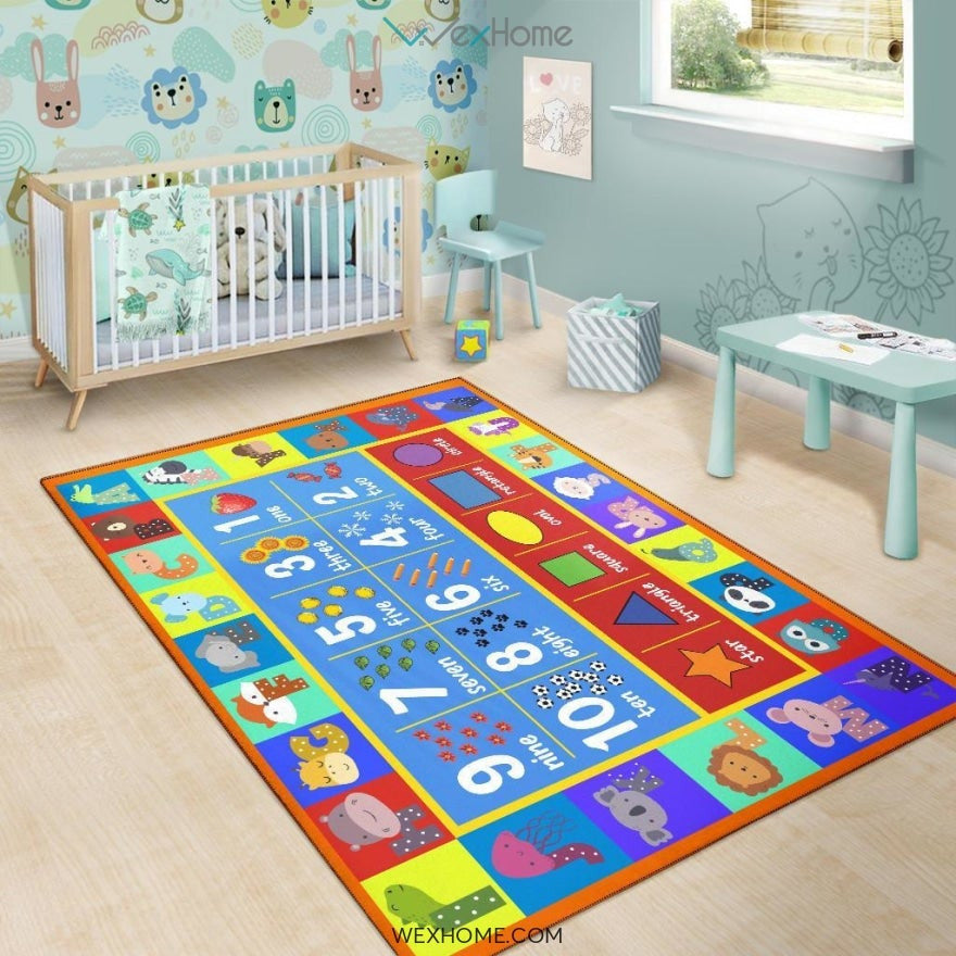 Alphabet Numbers and Shapes Educational Nursery Area Rug
