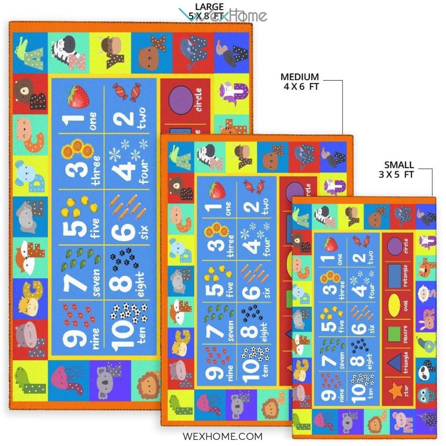 Alphabet Numbers and Shapes Educational Nursery Area Rug
